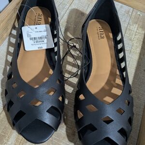 a.n.a Women's Black Open Weave Flats